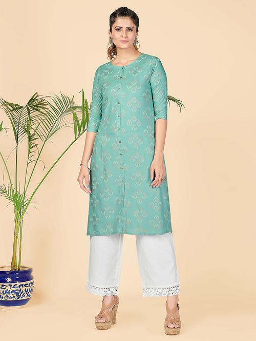 turquoise printed straight kurta - 18298336 - Very Small Image - 1