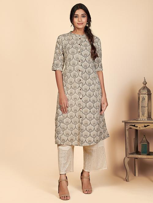 grey printed a-line kurta - 18298345 - Very Small Image - 1