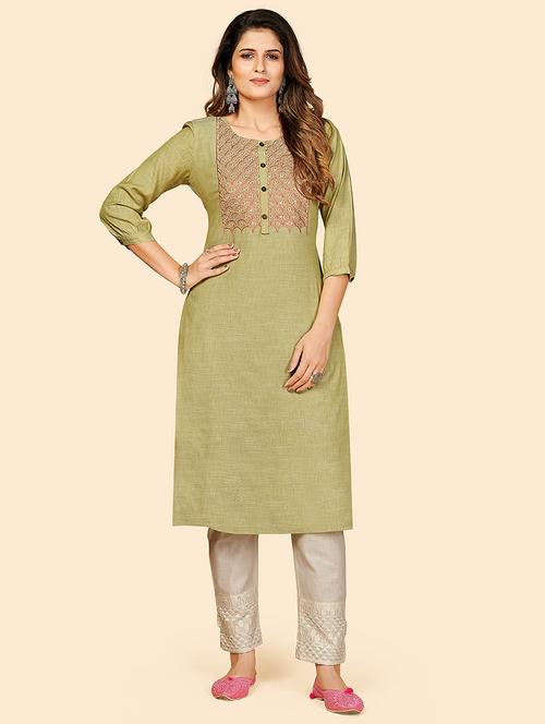green solid straight kurta - 18298360 - Very Small Image - 1