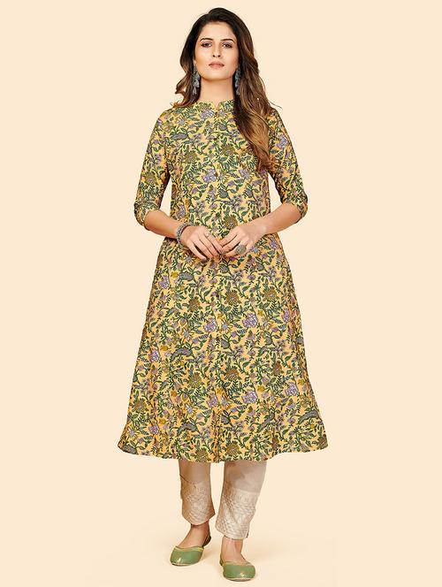 yellow printed a-line kurta - 18298361 - Very Small Image - 1