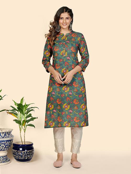 olive printed straight kurta - 18298369 - Very Small Image - 1
