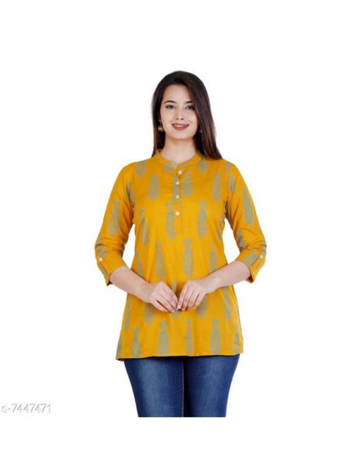 ladies cotton short kurti yellow color - 18298402 - Very Small Image - 1