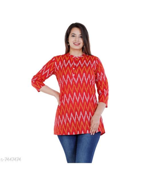 ladies cotton short kurti red color - 18298403 - Very Small Image - 1