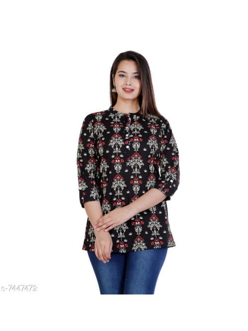 ladies cotton short kurti black color - 18298404 - Very Small Image - 1