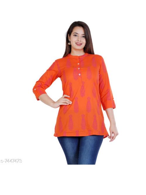 ladies cotton short kurti orange color - 18298405 - Very Small Image - 1