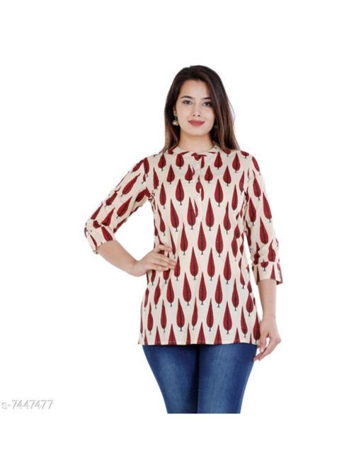 ladies cotton short kurti cream color - 18298406 - Very Small Image - 1
