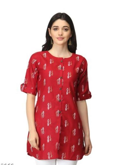ladies cotton short kurti red color - 18298410 - Very Small Image - 1