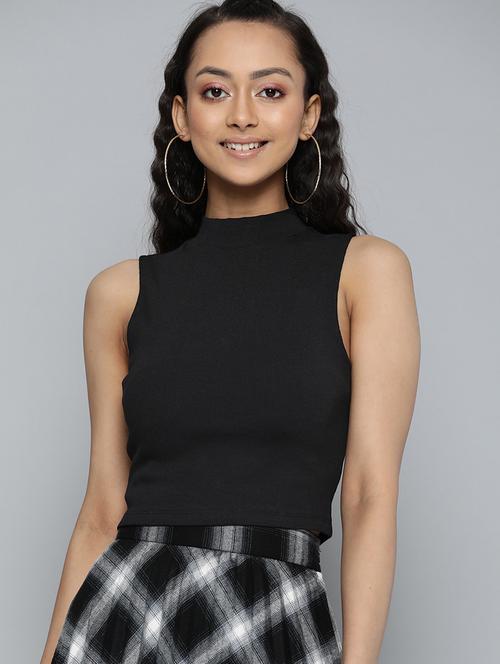 mock neck solid crop top - 18298422 - Very Small Image - 1