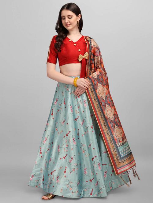 grey printed flared lehenga - 18299282 - Very Small Image - 1