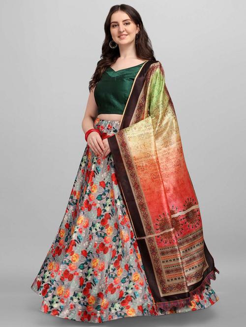 multi colored printed flared lehenga - 18299301 - Very Small Image - 1