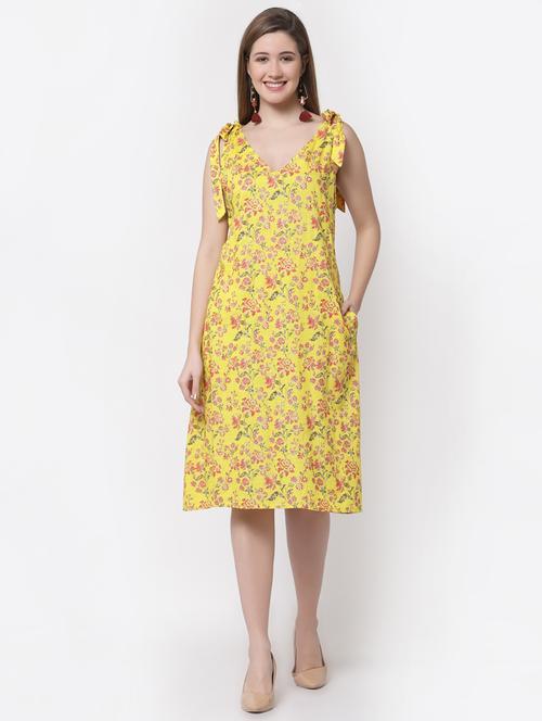 tie knot shoulder floral a-line dress - 18299322 - Very Small Image - 1