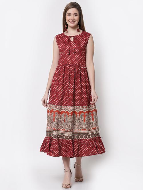 tie up neck printed fit & flare dress - 18299326 - Very Small Image - 1