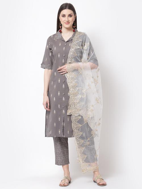 grey cotton kurta palazzo set - 18299466 - Very Small Image - 1