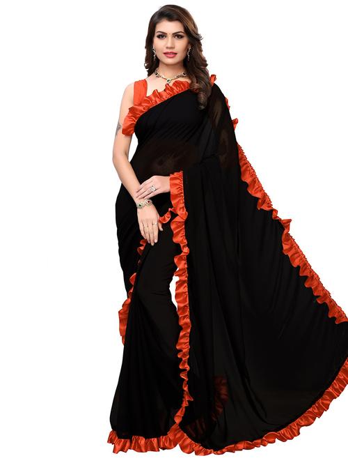 orange plain saree with blouse - 18299638 - Very Small Image - 1