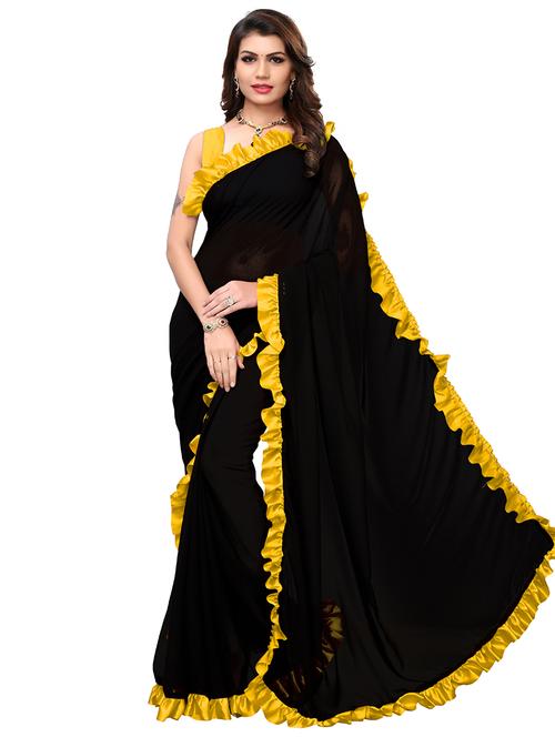 yellow plain saree with blouse - 18299640 - Very Small Image - 1