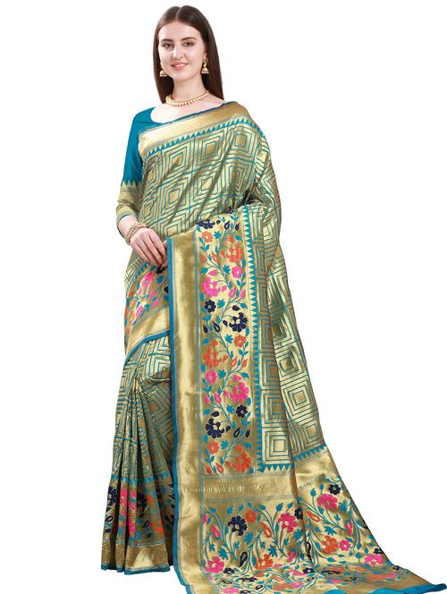self design woven saree with blouse - 18299713 - Very Small Image - 1