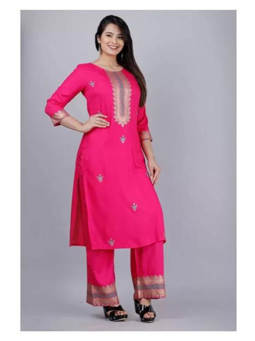 ladies rayon kurti with palazzo pink - 18299827 - Very Small Image - 1