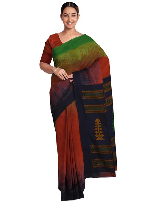 maroon cotton blend handloom saree with blouse - 18299831 - Very Small Image - 1