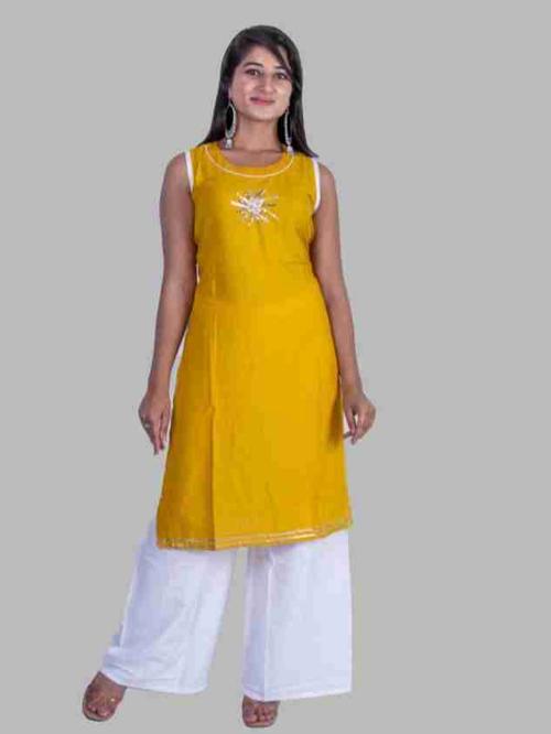 ladies rayon kurti with palazzo yellow - 18299834 - Very Small Image - 1