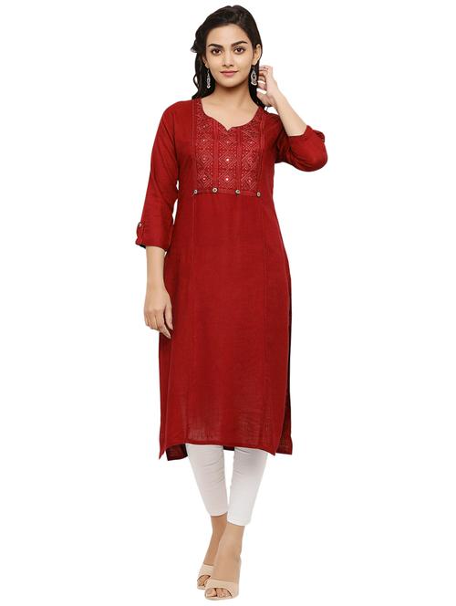 red rayon straight kurta - 18299896 - Very Small Image - 1