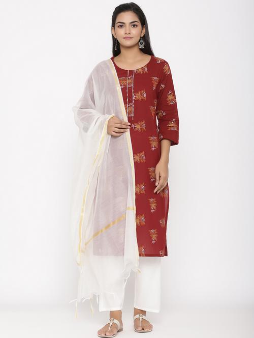 red cotton kurta palazzo set - 18299957 - Very Small Image - 1