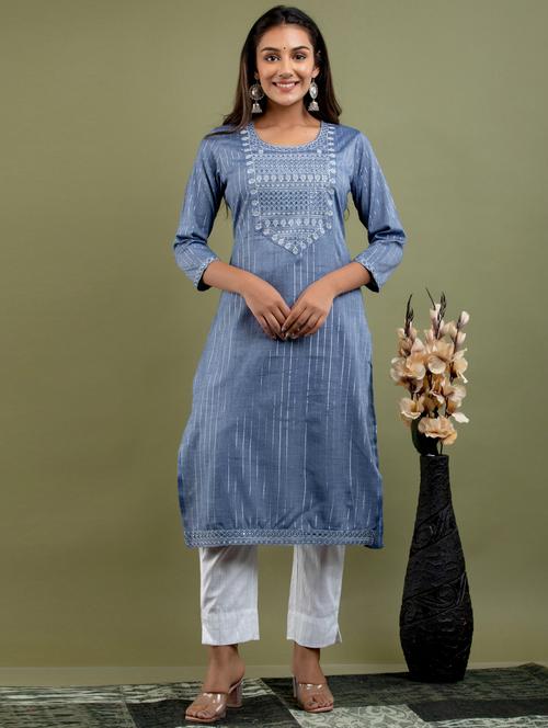 grey cotton kurta pant set - 18299965 - Very Small Image - 1
