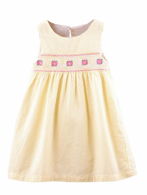 yellow striped embroidered frock - 18300097 - Very Small Image - 1