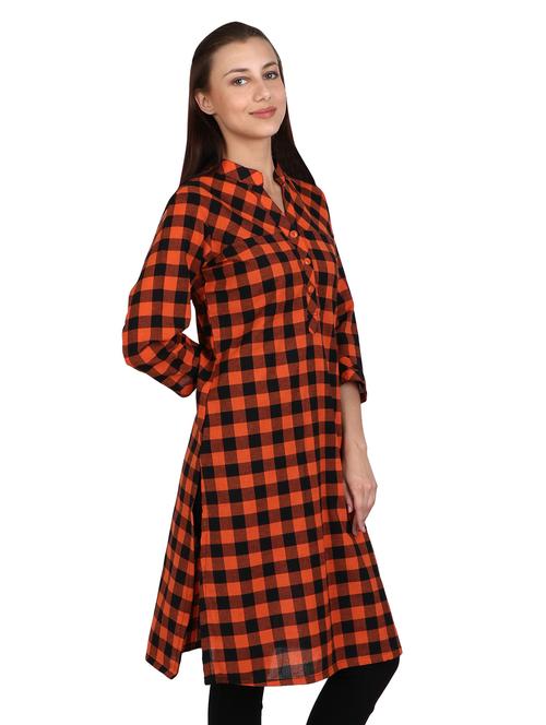 orange checked straight kurta - 18300387 - Very Small Image - 1