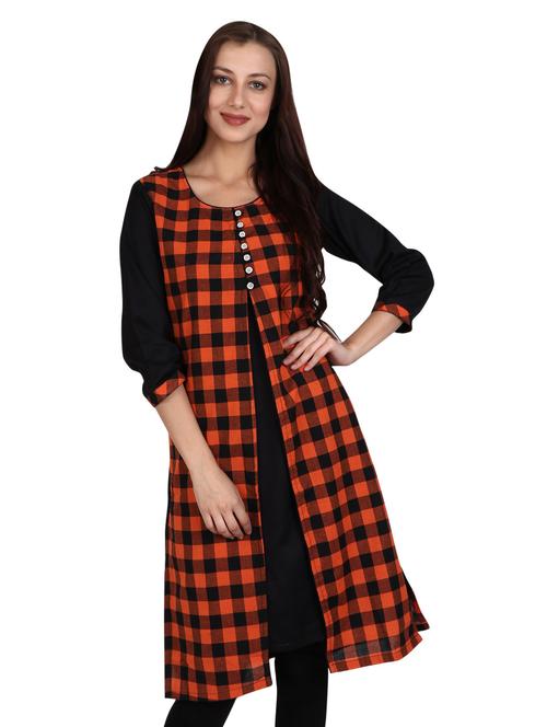 orange checked straight kurta - 18300390 - Very Small Image - 1