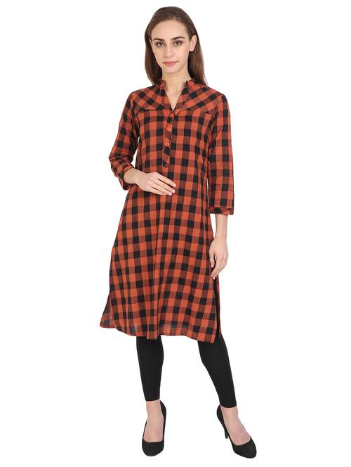 orange checked straight kurta - 18300406 - Very Small Image - 1