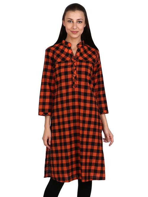 orange checked straight kurta - 18300415 - Very Small Image - 1