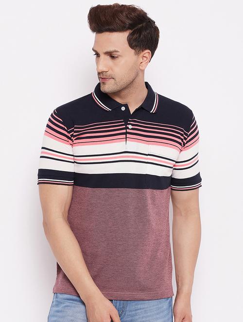 mauve striped polo t-shirt - 18300430 - Very Small Image - 1