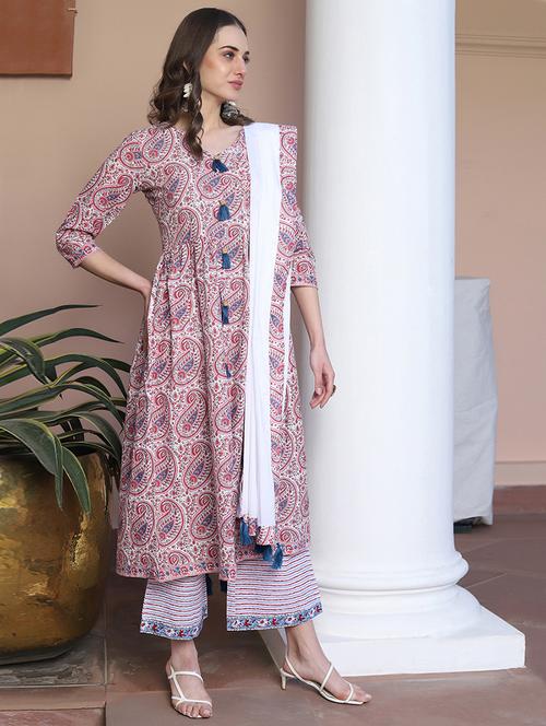 pink cotton kurta palazzo set - 18300547 - Very Small Image - 1