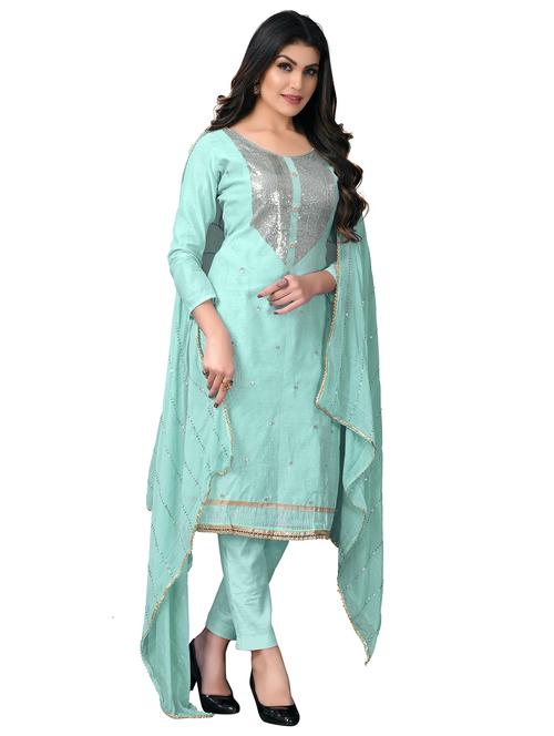 embroidered straight pant unstitched suit set - 18300977 - Very Small Image - 1