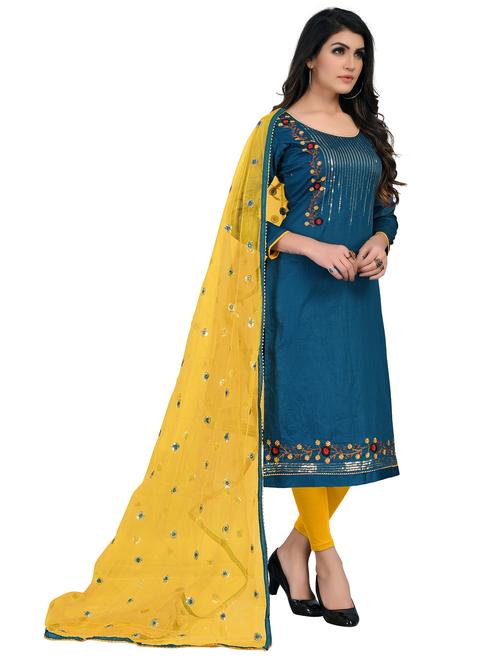 embroidered churidaar unstitched suit set - 18300986 - Very Small Image - 1