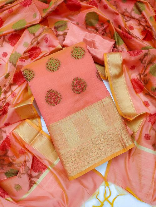 peach silk unstitched suit - 18301008 - Very Small Image - 1