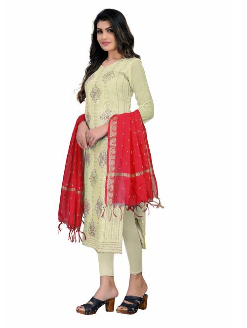 embroidered churidaar unstitched suit set - 18301010 - Very Small Image - 1