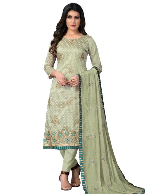 embroidered straight pant unstitched suit set - 18301012 - Very Small Image - 1