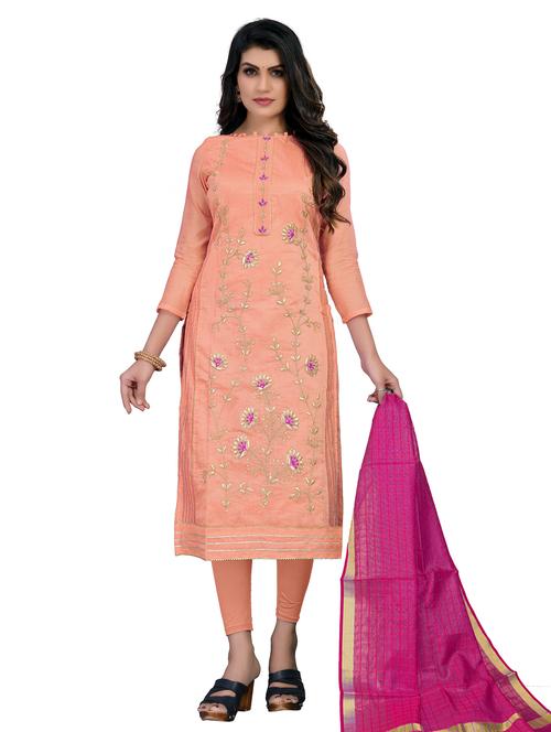 embroidered churidaar unstitched suit set - 18301013 - Very Small Image - 1