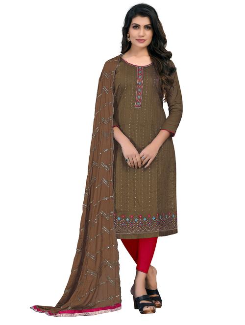 embroidered churidaar unstitched suit set - 18301018 - Very Small Image - 1