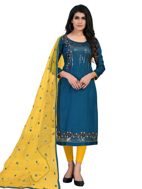 embroidered churidaar unstitched suit set - 18301019 - Very Small Image - 1