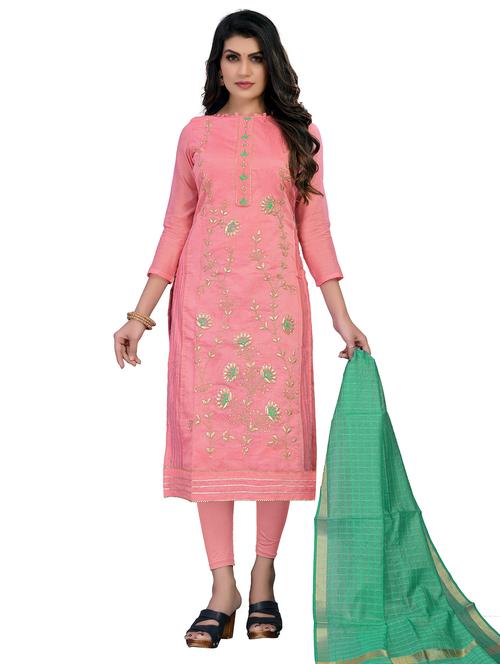 embroidered churidaar unstitched suit set - 18301036 - Very Small Image - 1