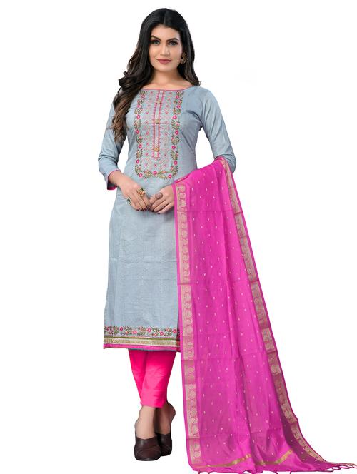 embroidered straight pant unstitched suit set - 18301044 - Very Small Image - 1