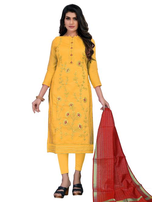 embroidered churidaar unstitched suit set - 18301048 - Very Small Image - 1