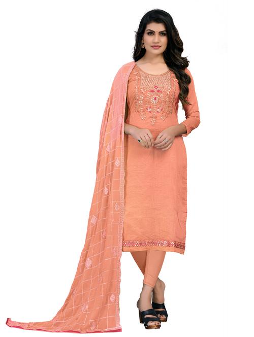 embroidered churidaar unstitched suit set - 18301049 - Very Small Image - 1
