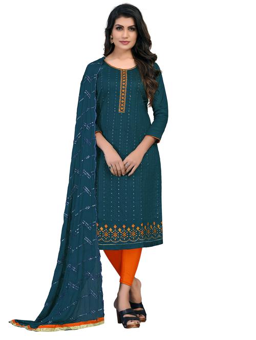 embroidered churidaar unstitched suit set - 18301053 - Very Small Image - 1