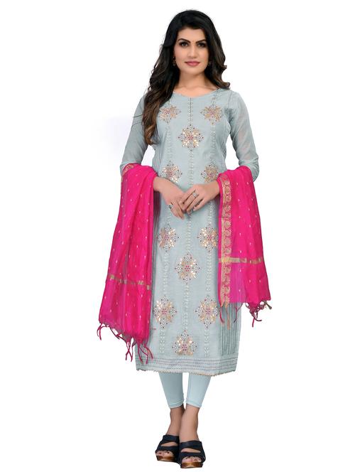 embroidered churidaar unstitched suit set - 18301065 - Very Small Image - 1