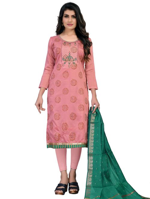 embroidered churidaar unstitched suit set - 18301066 - Very Small Image - 1