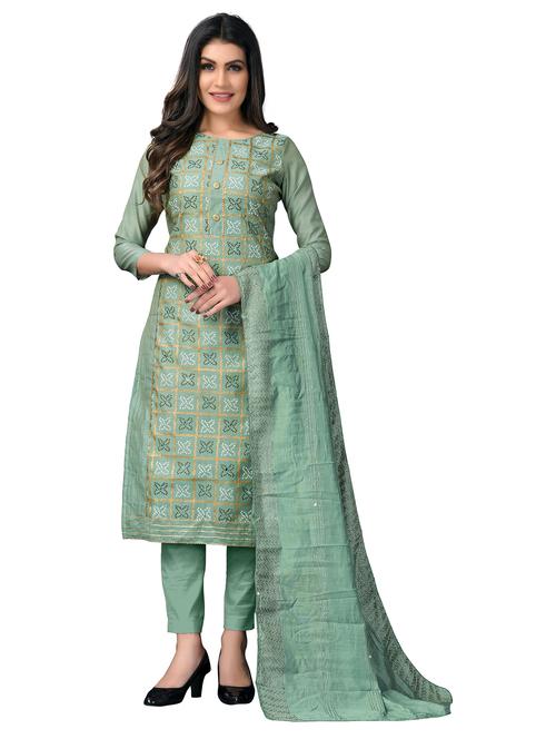 embroidered straight pant unstitched suit set - 18301072 - Very Small Image - 1