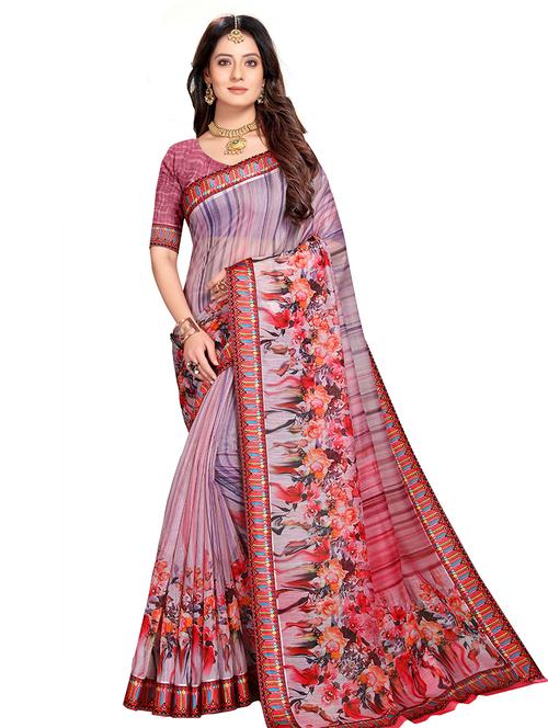 pink cotton printed saree with blouse - 18301230 - Very Small Image - 1